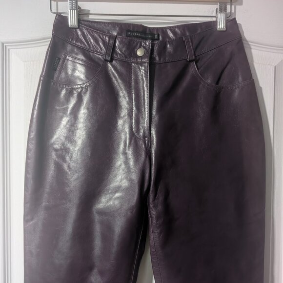 Rudsak | Women’s Bootcut Leather Pants In Eggplant With Faded Finish - Picture 7 of 15